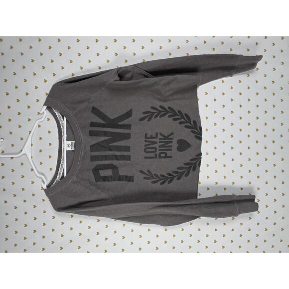 PINK Victoria's Secret Tops - PINK Victoria's Secret Gray Cropped Sweatshirt